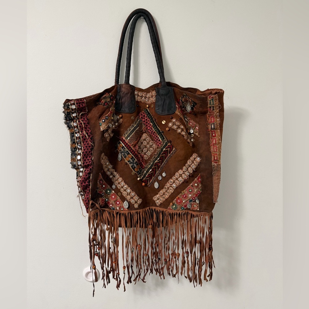 Free People Bohemian Brown Tote Bag with Fringe